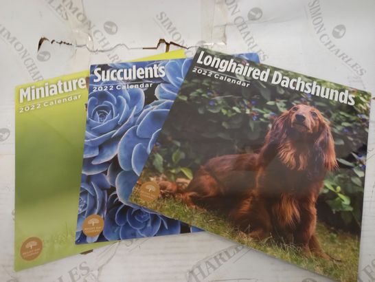 LOT OF APPROXIMATELY 20 ASSORTED 2022 CALENDARS TO INCLUDE LONGHAIRED DACHSHUNDS, SUCCULENTS, MINIATURE PINSCHERS, ETC