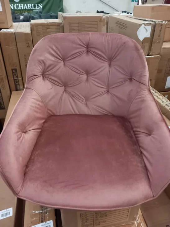 BOXED PAIR OF PINK VELVET DINING CHAIRS