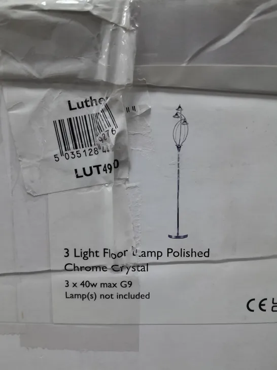 BOXED LUTHER 3 LIGHT FLOOR LAMP POLISHED CHROME CRYSTAL