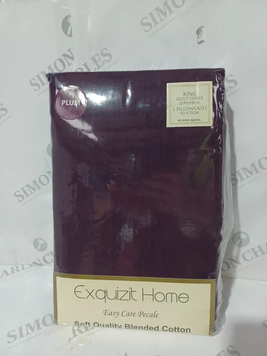 EXQUIZIT HOME SOFT QUALITY BLENDED COTTON DUVET COVER SET IN PLUM - KING SIZE