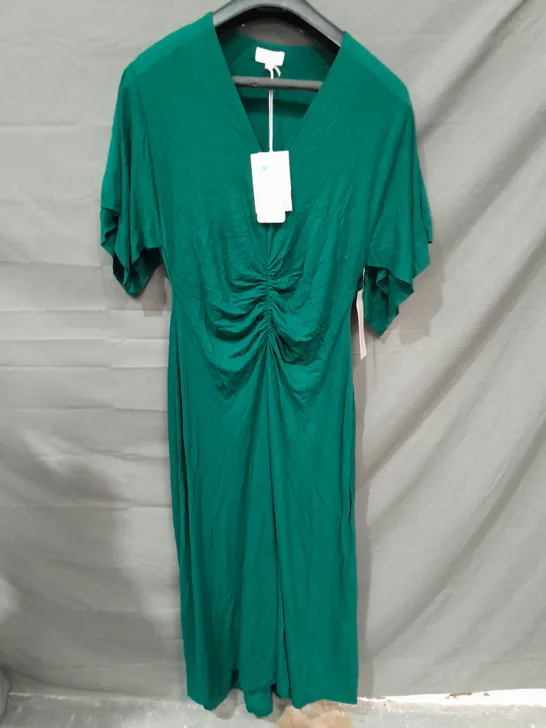 JIGSAW CREPE FLUTTER SLEEVE DRESS IN GREEN - LARGE