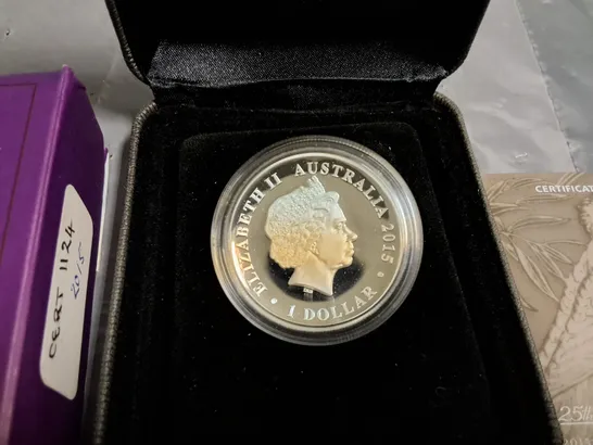 PERTH MINT 1OZ 2015 25TH ANNIVERSARY KOOKABURRA SILVER PROOF COIN