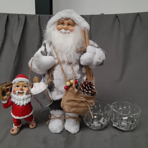 LARGE ASSORTMENT OF FESTIVE HOUSEHOLD AND DECORATIVE ITEMS TO INCLUDE SANTA MUSIC GNOME, SANTA DECORATION, SKIERS GLASS CAPPUCCINO MUG, ETC - COLLECTION ONLY