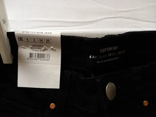 BOX OF APPROX 25 BRAND NEW COTTON:ON STRETCH MOM JEANS - BLACK SIZE AUS 6