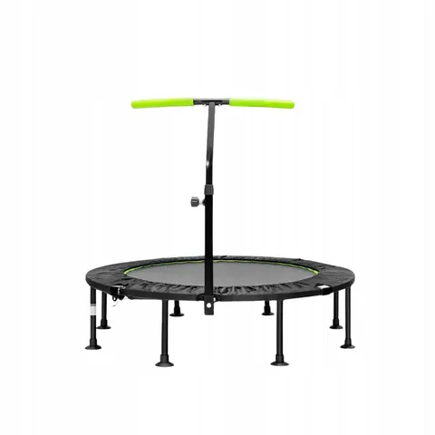 BOXED 110CM MINI TRAMPOLINE BOUNCE WITH HEIGHT ADJUSTABLE HANDRAIL - GREEN (1 BOX)