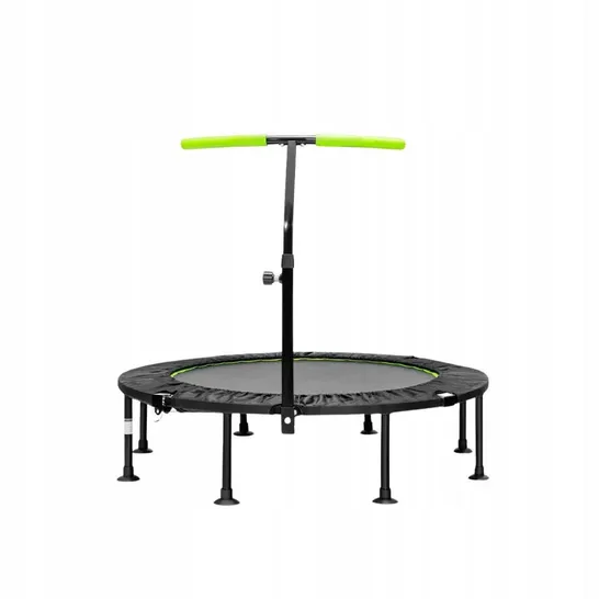 BOXED 110cm MINI TRAMPOLINE BOUNCE WITH HEIGHT ADJUSTABLE HANDRAIL - GREEN