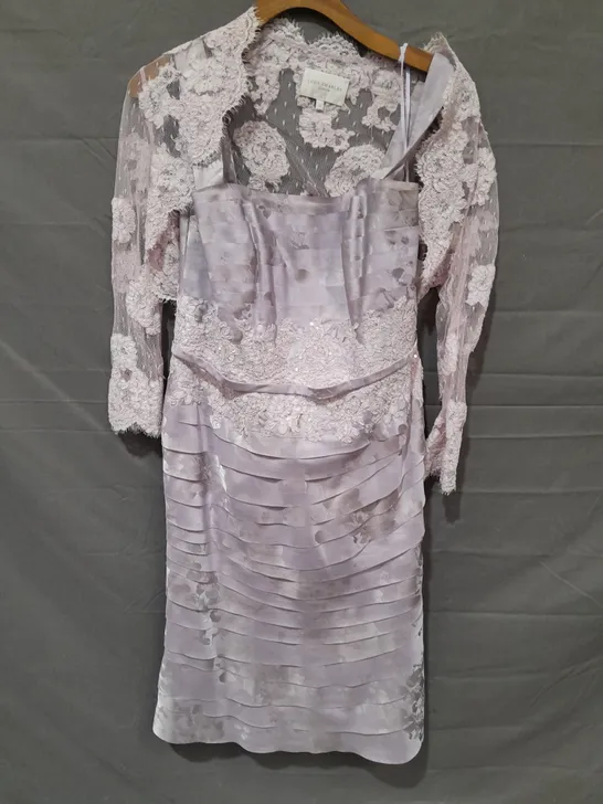 JOHN CHARLES PALE PURPLE FLORAL LACE EMBELLISHED DRESS AND SHOULDER JACKET - 14