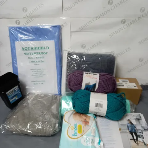 BOXED LOT OF APPROX. 10 HOUSEHOLD ITEMS TO INCLUDE BABY CARE AND KNITTING YARN