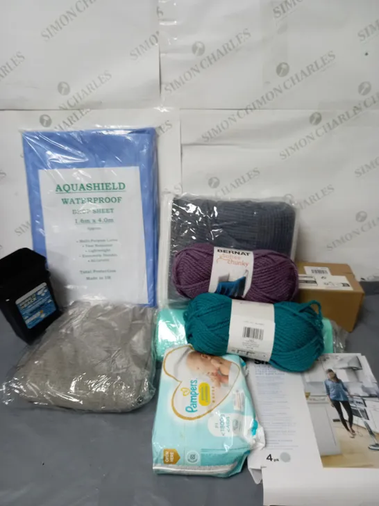 BOXED LOT OF APPROX. 10 HOUSEHOLD ITEMS TO INCLUDE BABY CARE AND KNITTING YARN