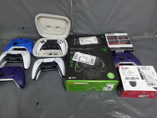 BOX OF APPROXIMATELY 10 ASSORTED XBOX, PLAYSTATION AND RAZOR CONTROLLERS