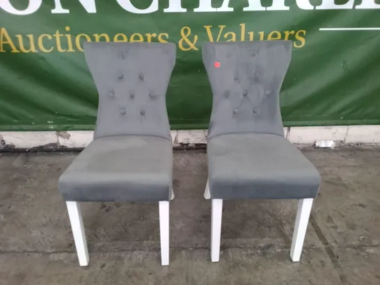 SET OF 2 NEW REGENT LIGHT GREY FABRIC BUTTON BACK DINING CHAIRS (WHITE LEG)