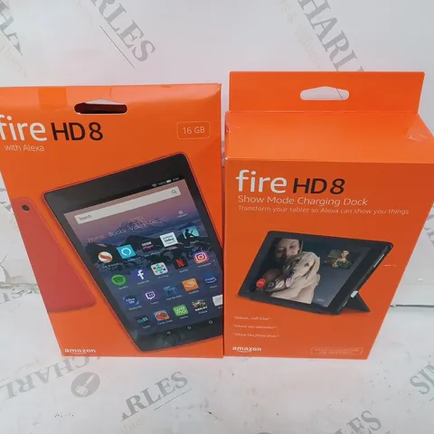 BOXED AMAZON FIRE HD8 WITH SHOW MODE CHARGING DOCK