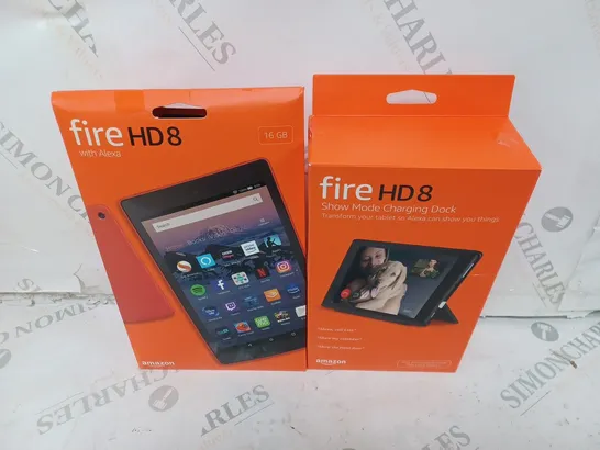 BOXED AMAZON FIRE HD8 WITH SHOW MODE CHARGING DOCK