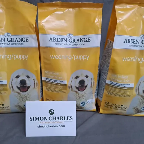 LOT OF 6 2KG BAGS OF ARDEN GRANGE WEANING/PUPPY DOG FOOD - CHICKEN AND RICE