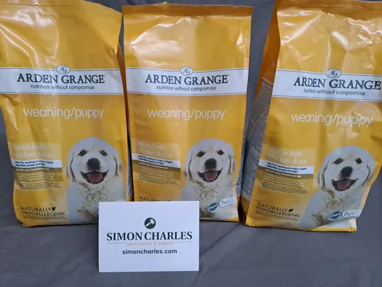 LOT OF 6 2KG BAGS OF ARDEN GRANGE WEANING/PUPPY DOG FOOD - CHICKEN AND RICE