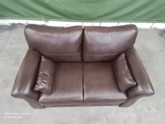 QUALITY DESIGNER 2 SEATER LEATHER UPHOLSTERED CHOCOLATE VINTAGE SOFA