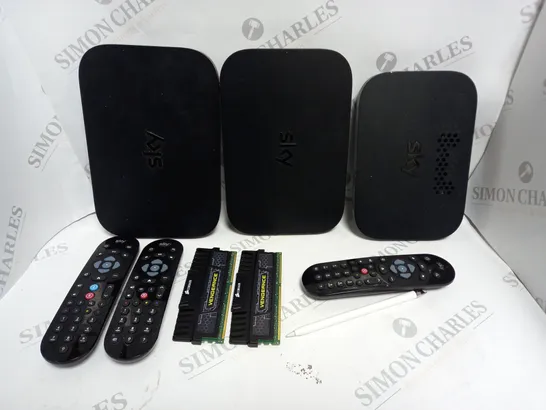 APPROXIMATELY 10 ASSORTED ELECTRICAL PRODUCTS TO INCLUDE REPLACEMENT REMOTES, SKY BOX, DDR3 RAM ETC 