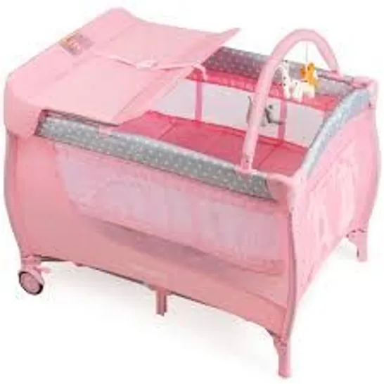 BOXED COSTWAY 3 IN 1 PORTABLE BABY PLAYARDS CONVERTIBLE PLAYPEN WITH BASSINET - PINK