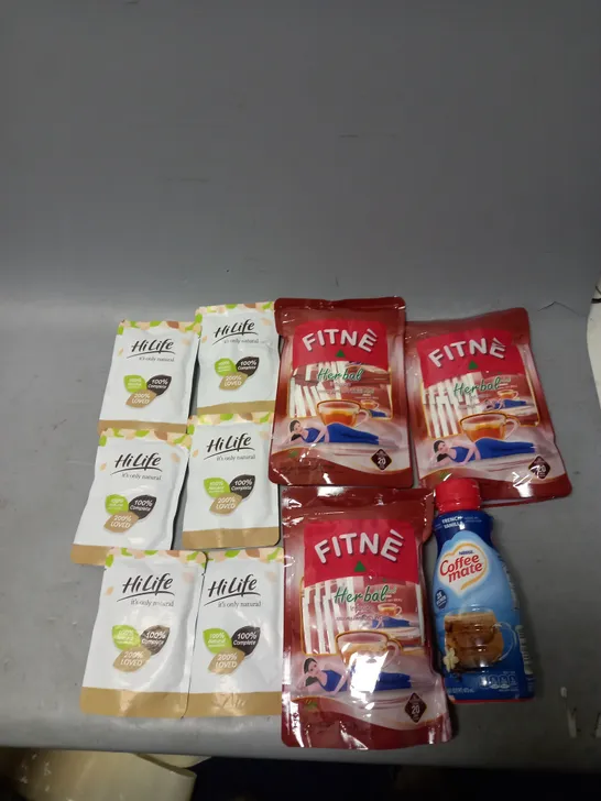 LOT OF APPROXMATELY 8 ITEMS TO INCLUDE  - HILIFE, FITNE HERBAL, AND NESTLE COFFEE MATE ETC