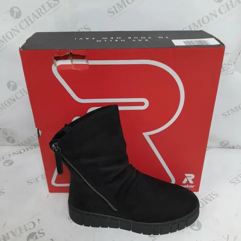 BOXED PAIR OF RIEKER BLACK FLEECE LINING BOOTS SIZE 5