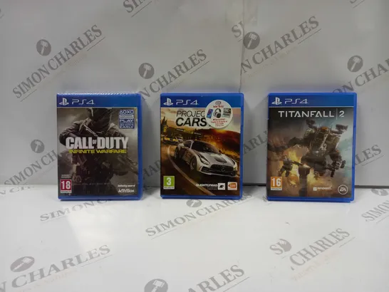 3 X BOXED ASSORTMENT OF PS4 GAMES. INCLUDES TITANFALL 2, CALL OF DUTY ETC 