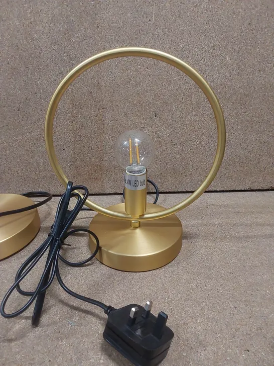 SET OF 2 DESIGNER GOLD RING TABLE LAMPS 