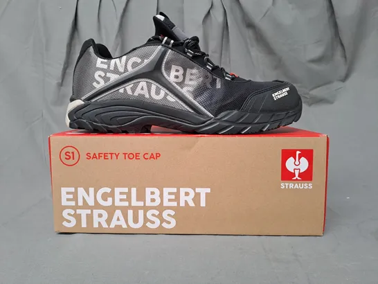 BOXED PAIR OF ENGELBERT STRAUSS SAFETY TOE CAP SHOES IN BLACK/GREY GRADIENT UK SIZE 12