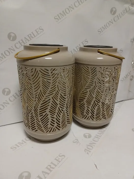 GARDEN REFLECTIONS SET OF 2 PATTERNED SOLAR LANTERNS, LEAF