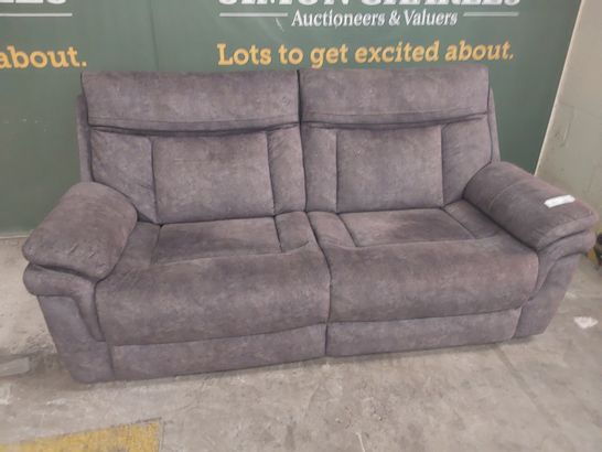 DESIGNER CHARCOAL FABRIC POWER RECLINING 3 SEATER SOFA WITH BLACK PIPING 