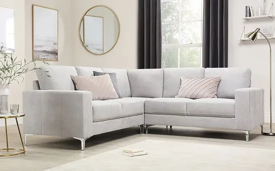 BOXED DESIGNER BALTIMORE PLUSH DOVE GREY FABRIC CORNER SOFA(3 BOXES)