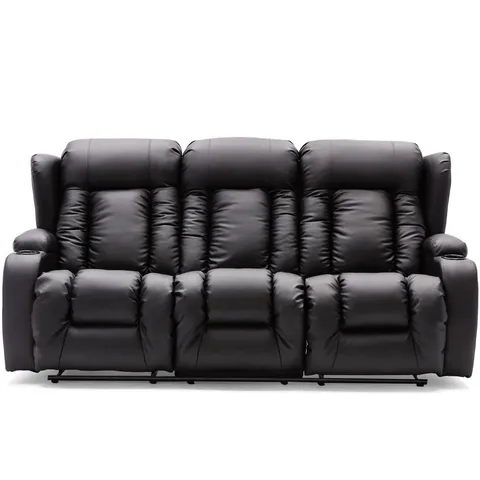 BOXED CAESER BLACK LEATHER ELECTRIC RECLINING THREE SEATER SOFA