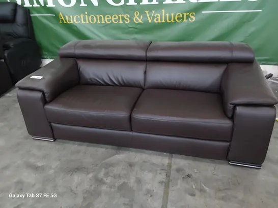 QUALITY ITALIAN DESIGNER ARIA THREE SEATER SOFA WITH ADJUSTABLE HEADRESTS BROWN LEATHER 