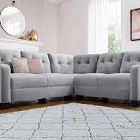 BOXED DESIGNER BELMONT GREY VELVET FABRIC CORNER SOFA (1 BOX OF 3 ONLY)