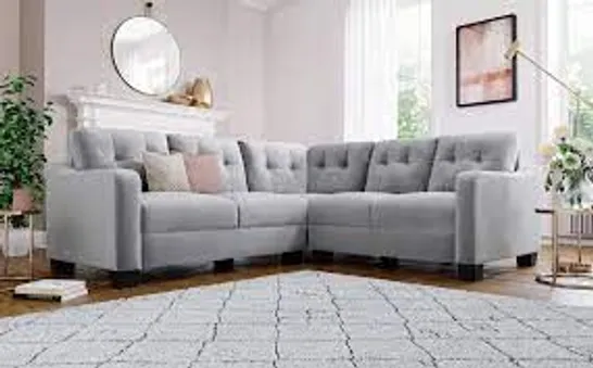 BOXED DESIGNER BELMONT GREY VELVET FABRIC CORNER SOFA (1 BOX OF 3 ONLY)