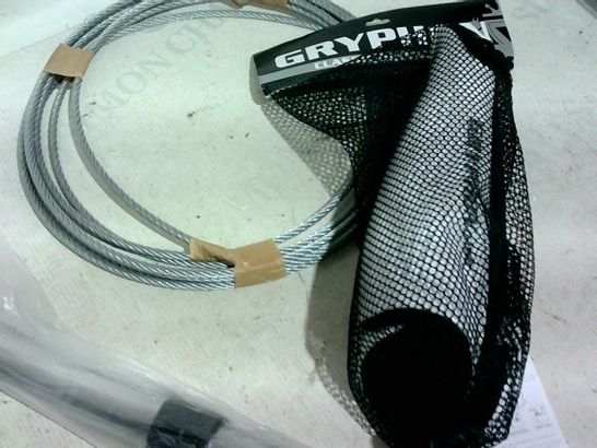 LOT OF APPROX. 20 ASSORTED ITEMS TO INCLUDE: MISC HOOVER PARTS, WIRE ROPE, CLASSIC SHIN PADS