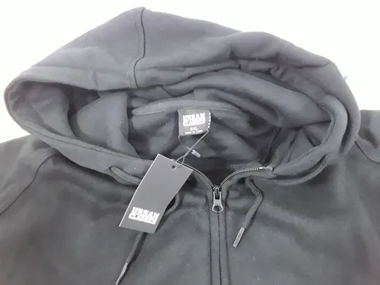 URBAN CLASSICS BLACK ZIP THROUGH HOODIE - 3XL