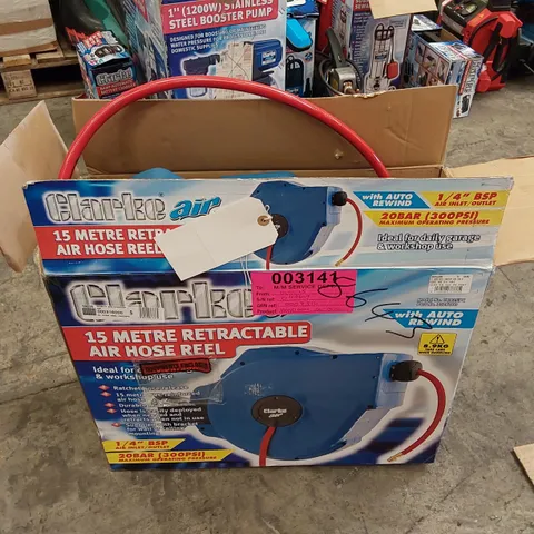 BOXED CLARKE 15 METRE RETRACTABLE AIR HOSE REEL 