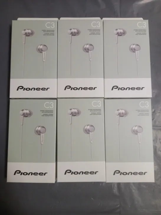 LOT OF 6 BRAND NEW PIONEER C3 STEREO HEADPHONES