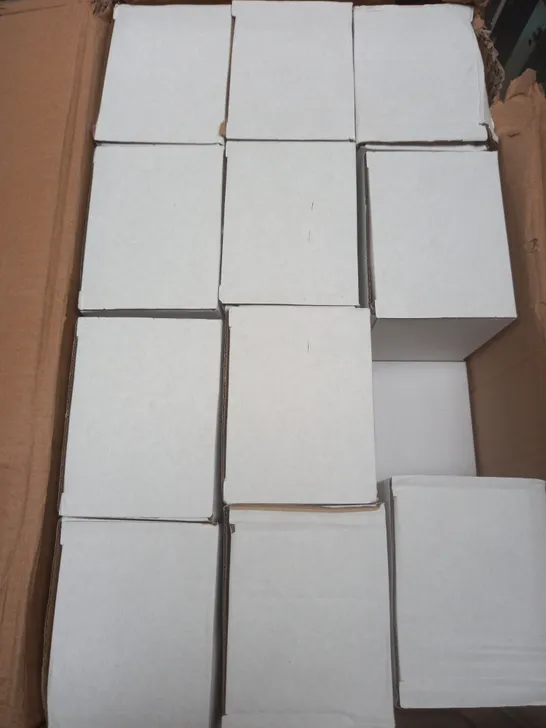 APPROXIMATELY 35 BOXED CERAMIC PRINTING MUGS IN WHITE 