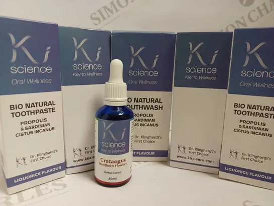 BOX OF APPROX 6 KI SCIENCE ITEMS TO INCLUDE MOUTHWASH, TOOTHPASTE AND HERBAL EXTRACT