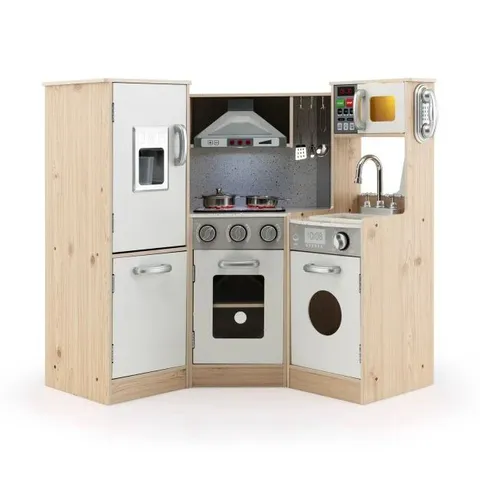 BOXED COSTWAY KIDS CORNER WOODEN KITCHEN PLAYSET WITH COOKWARE ACCESSORIES