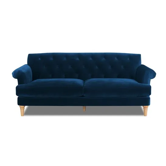 BOXED KEEDYSVILLE THREE SEATER SOFA MIDNIGHT BLUE VELVET