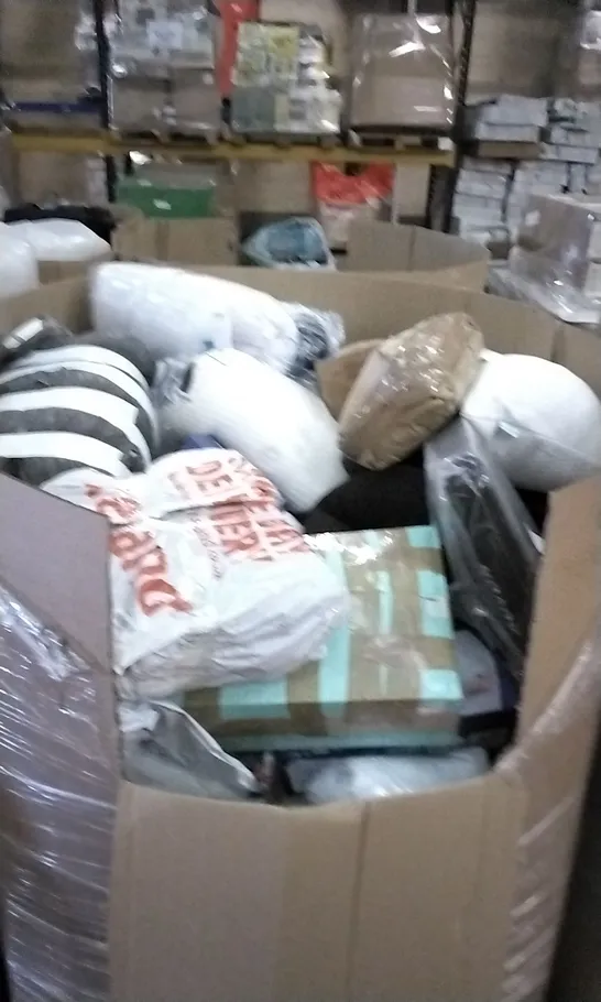 PALLET OF ASSORTED HOUSEHOLD GOODS TO INCLUDE PREGNANCY PILLOW, KNEE PILLOW, AND SUPPORT SEAT PILLOW ETC.