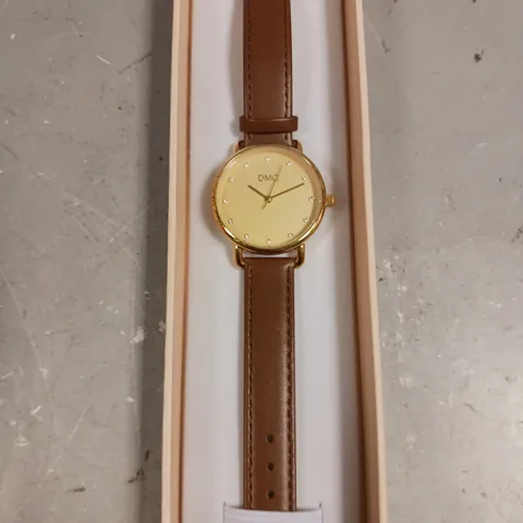 DIAMONIQUE BROWN LEATHER STRAP GOLD COLOUR DIAL WATCH 