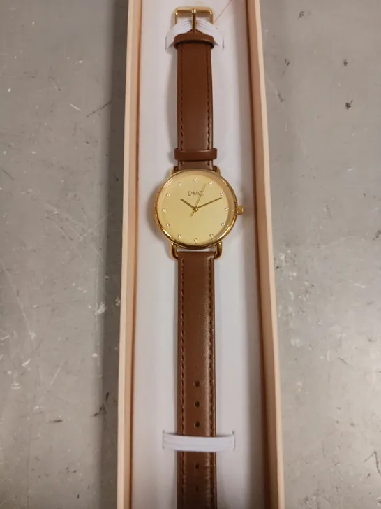 DIAMONIQUE BROWN LEATHER STRAP GOLD COLOUR DIAL WATCH 