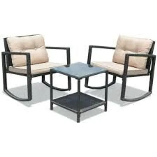 BOXED COSTWAY 3 PIECES CUSHIONED PATIO RATTAN SET WITH ROCKING CHAIR AND TABLE - WHITE (1 BOX)