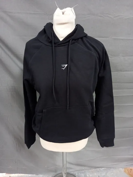 GYMSHARK TRAINING FLEECE REGULAR HOODIE IN BLACK SIZE S