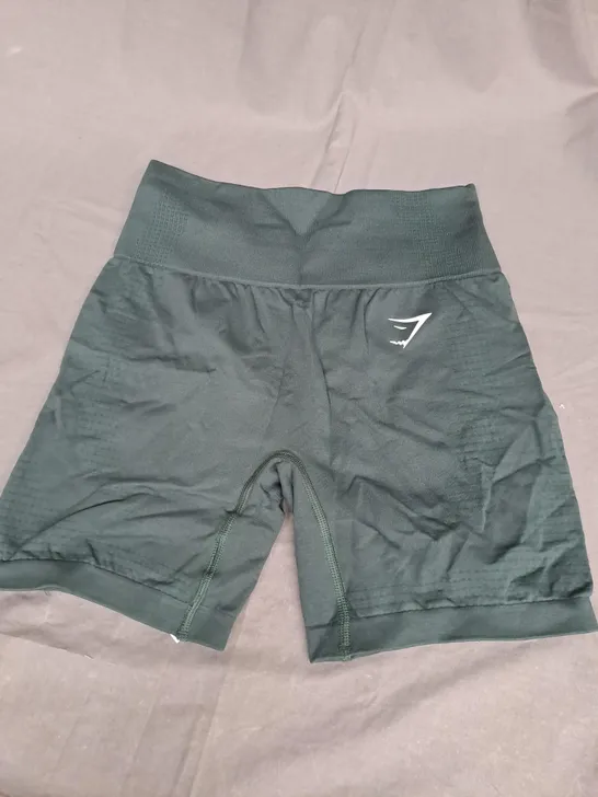 GYMSHARK VITAL SEAMLESS 2.0 SHORTS IN WOODLAND GREEN MARL SIZE M