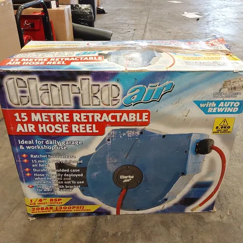 BOXED CLARKE 15 METRE RETRACTABLE AIR HOSE REEL