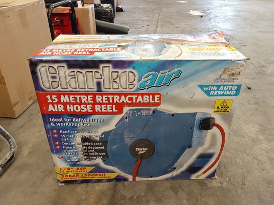 BOXED CLARKE 15 METRE RETRACTABLE AIR HOSE REEL